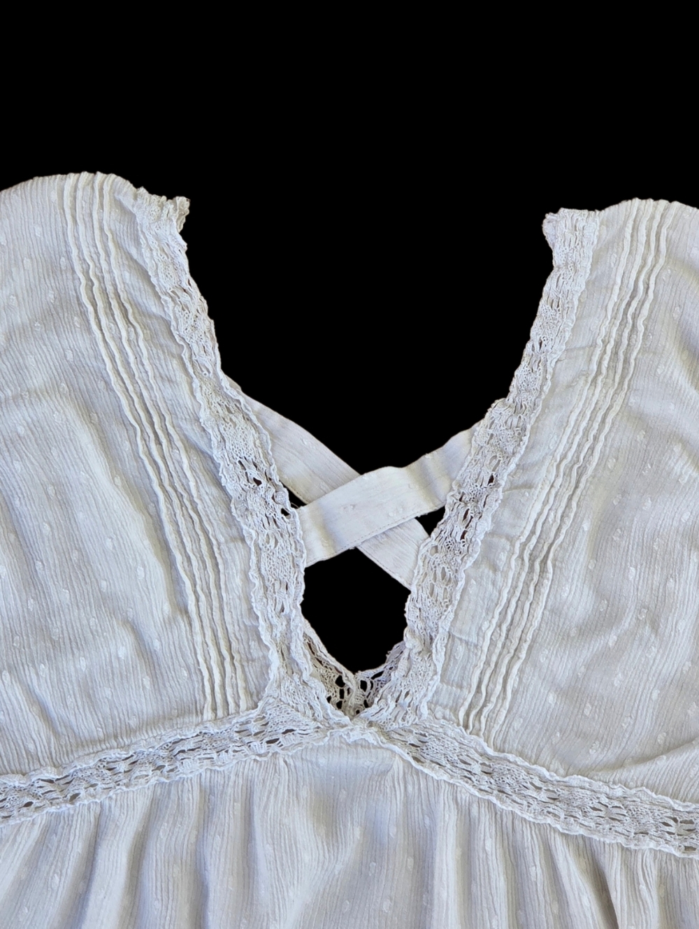 American Eagle Lace Shell Top Babydoll Tank Blouse Flowy Trapeze Gauzy Ivory L - Picture 3 of 13